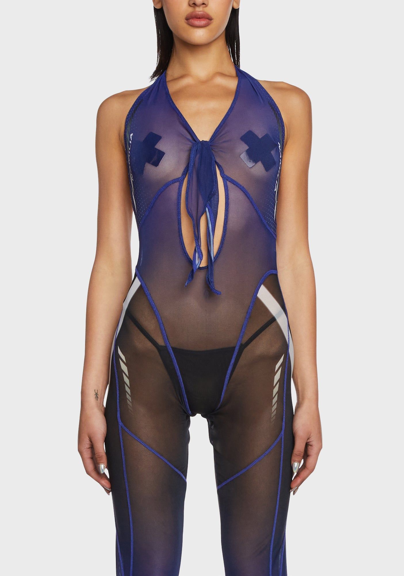 Mesh Tie Knot Speed Racer Jumpsuit - Blue sold by Dolls Kill product image thumbnail 2