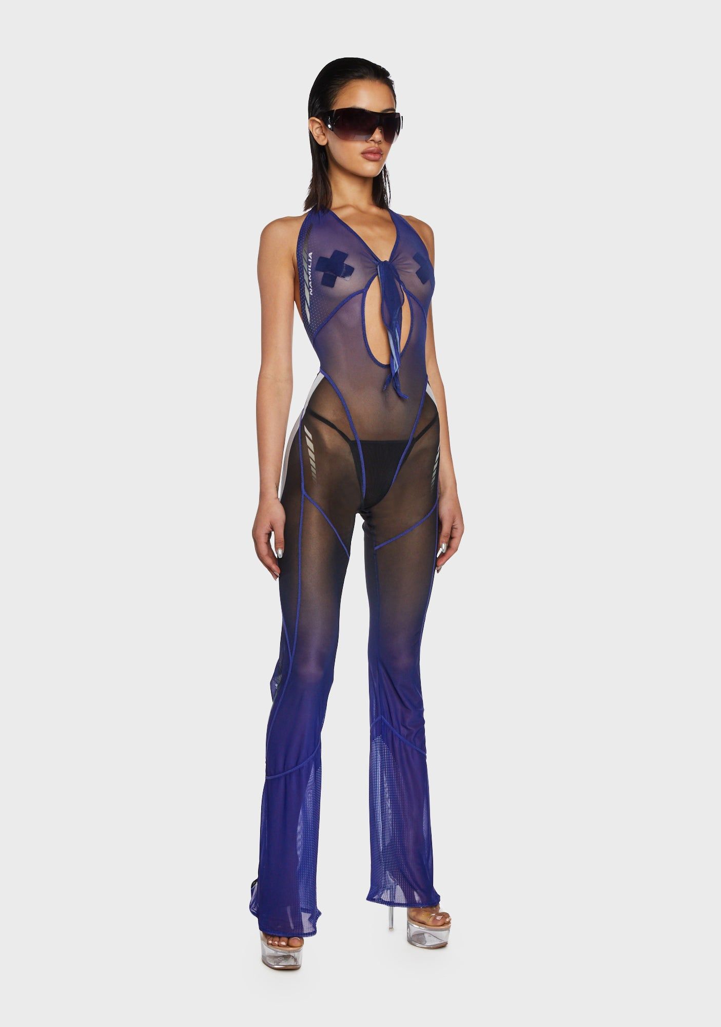 Mesh Tie Knot Speed Racer Jumpsuit - Blue sold by Dolls Kill product image thumbnail 3