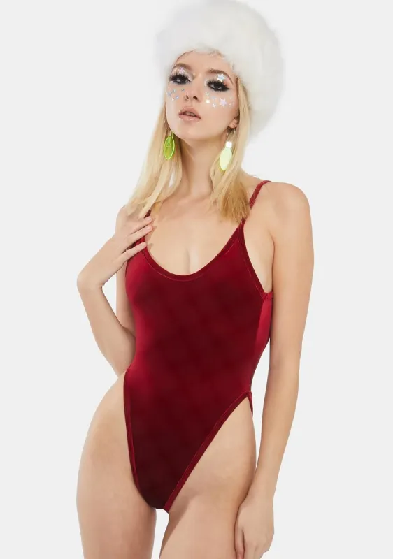 Red Velvet Criss Cross Bodysuit sold by Dolls Kill