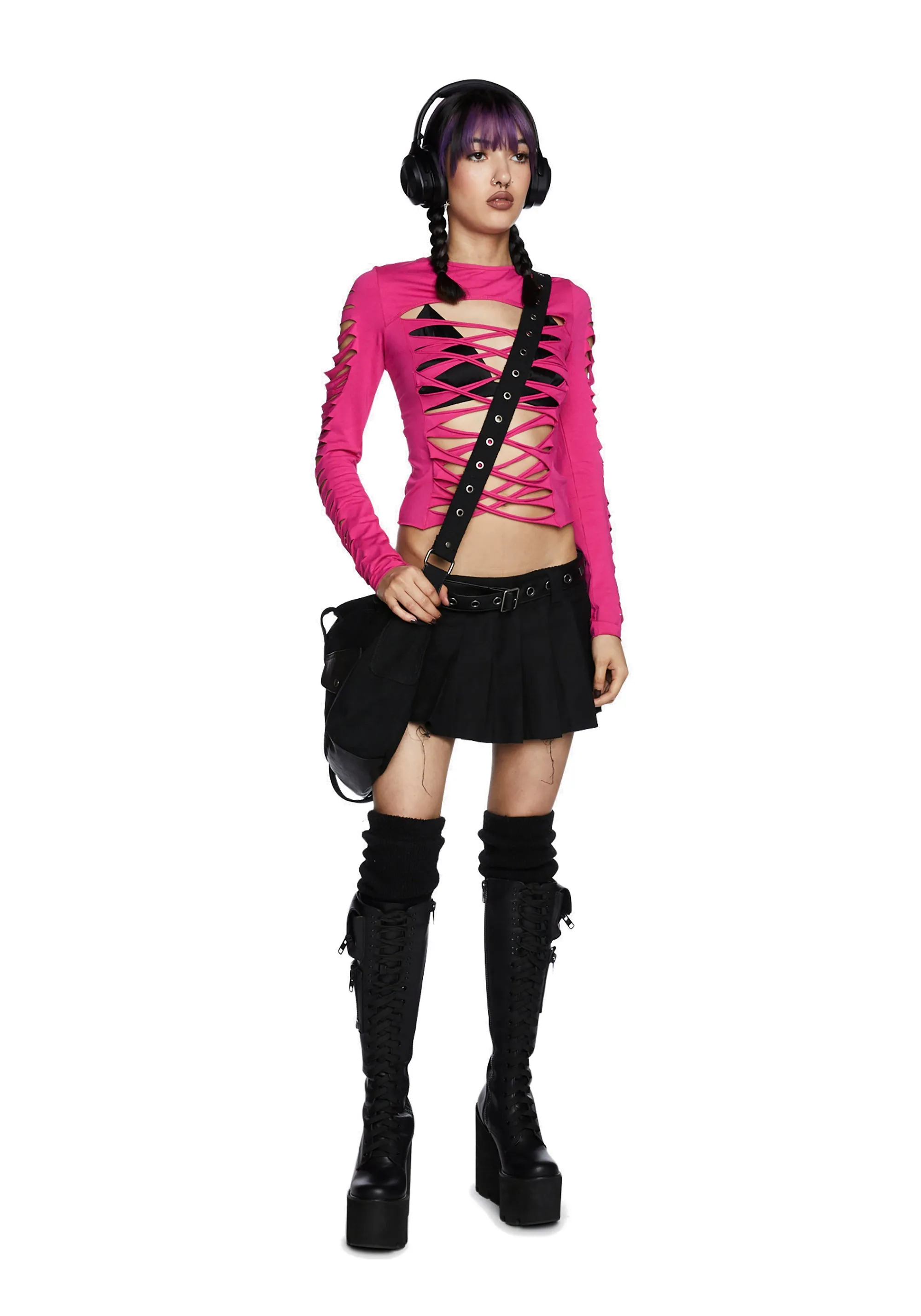 Deviant Curfew Cut-Out Top - Pink sold by Dolls Kill product image thumbnail 2