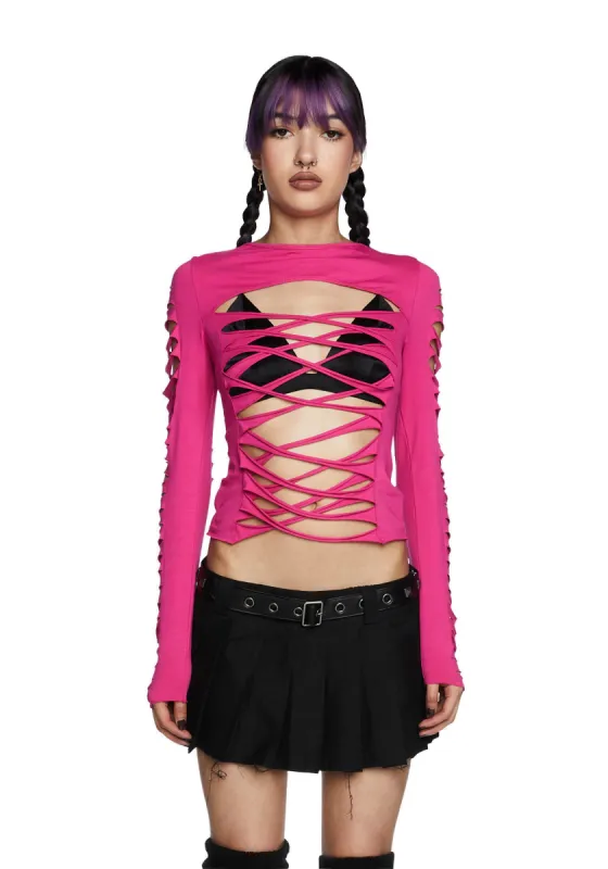 Deviant Curfew Cut-Out Top - Pink sold by Dolls Kill