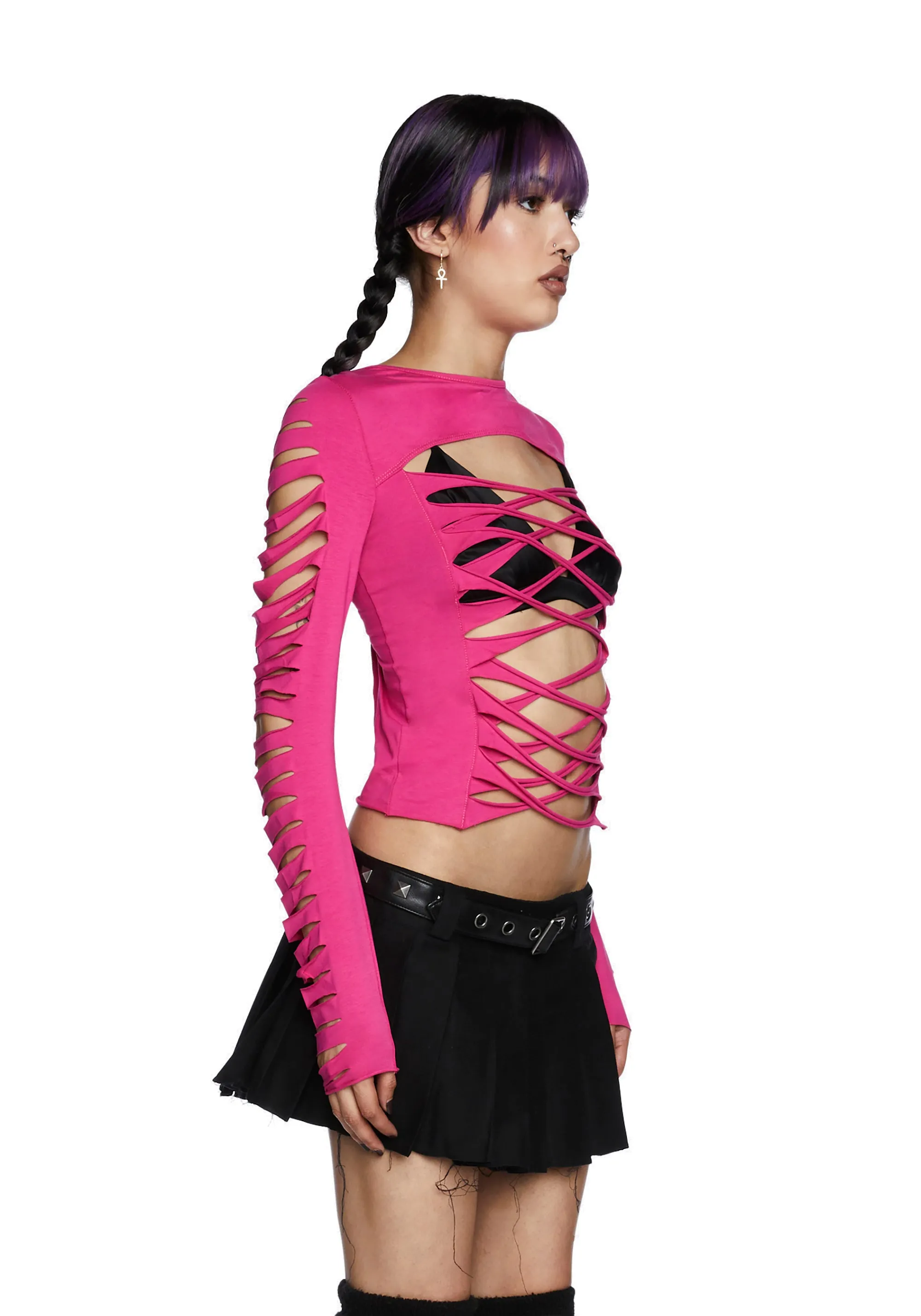 Deviant Curfew Cut-Out Top - Pink sold by Dolls Kill product image thumbnail 3