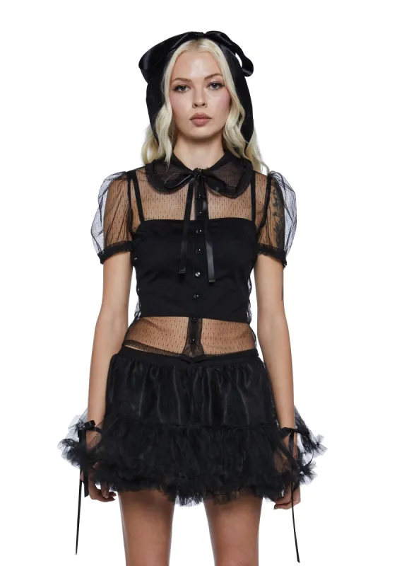 Delicate Interlude Sheer Blouse - Black sold by Dolls Kill