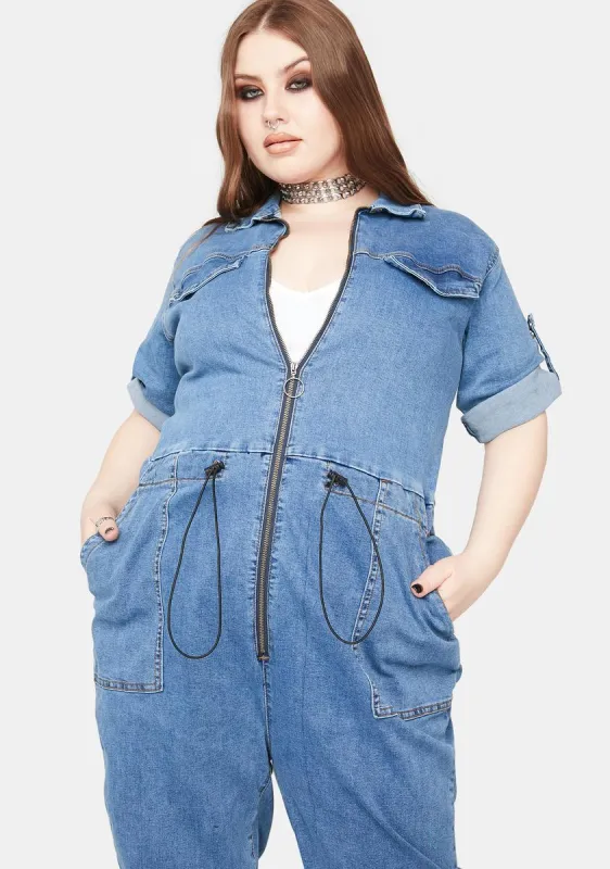 Plus Learn The Rules Denim Jumpsuit sold by Dolls Kill