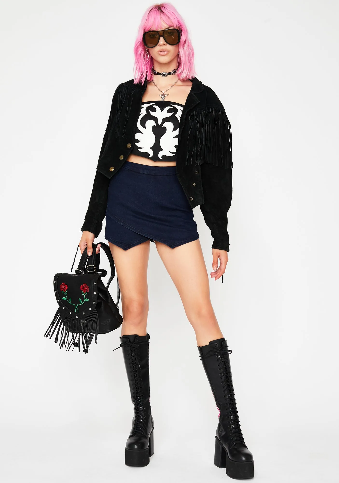 Western Vixen Denim Skort sold by Dolls Kill product image thumbnail 3