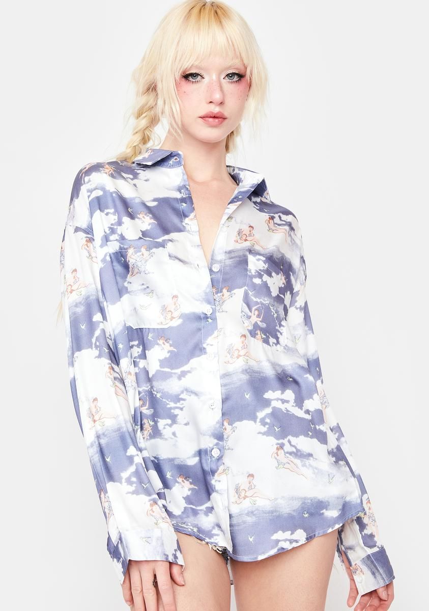 Clouds Button Up Top sold by Dolls Kill