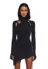 Frequency Asymmetrical Hooded Mini Dress - Black sold by Dolls Kill