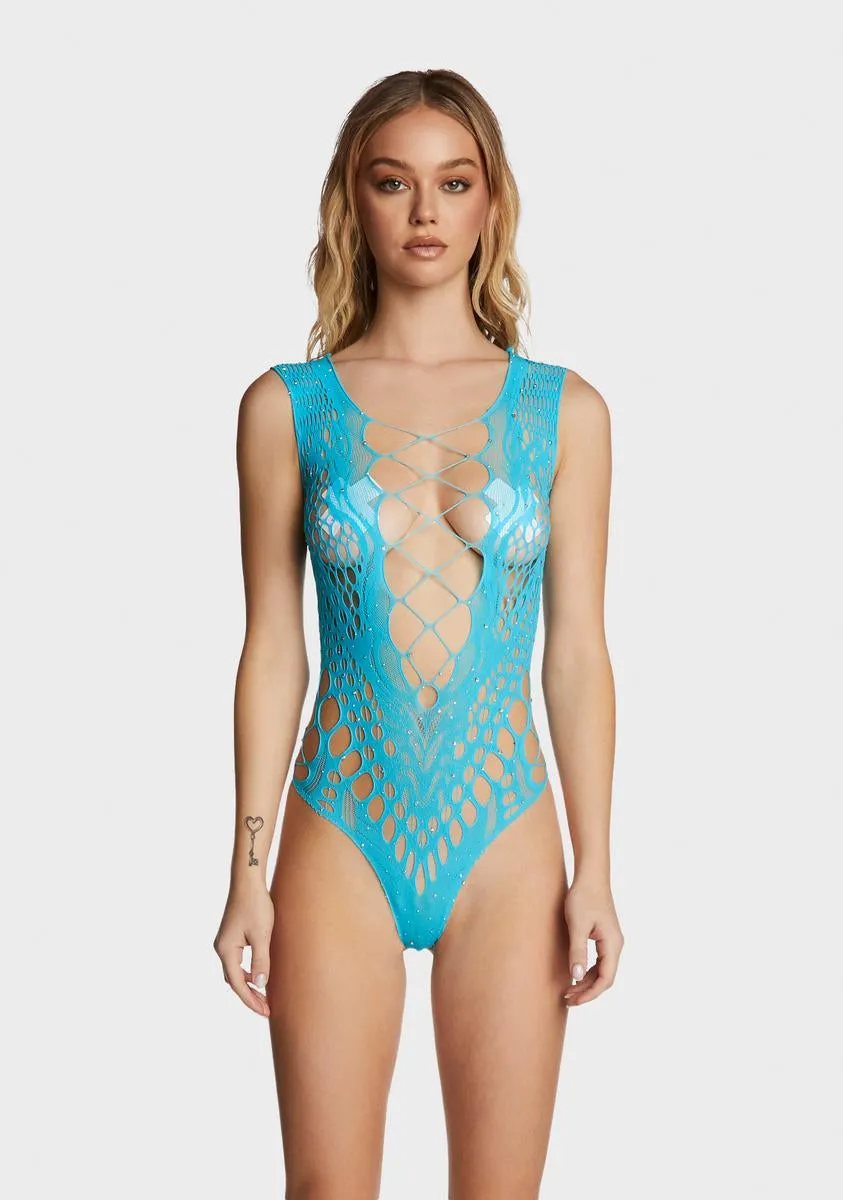 Bombshell Beauty Fishnet Bodysuit - Blue sold by Dolls Kill