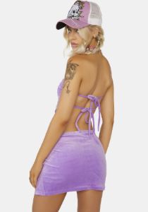 Lilac Anything For You Velour Skirt Set sold by Dolls Kill