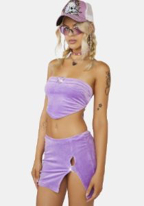 Lilac Anything For You Velour Skirt Set sold by Dolls Kill