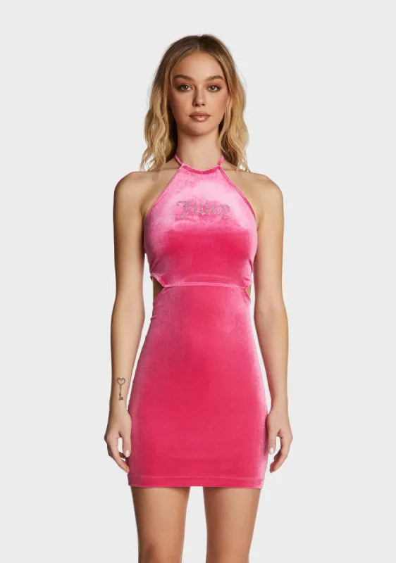 Cut Out Halter Velour Mini Dress sold by Dolls Kill