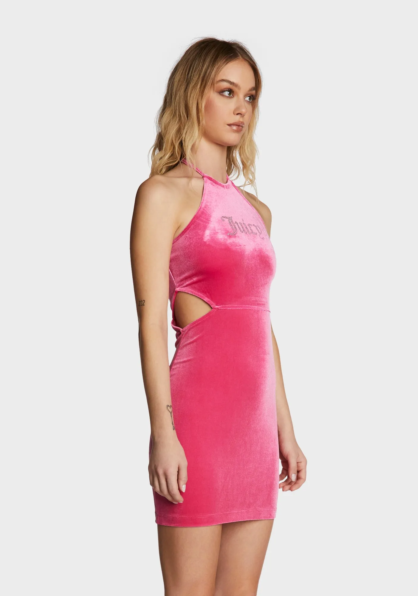 Cut Out Halter Velour Mini Dress sold by Dolls Kill product image thumbnail 3