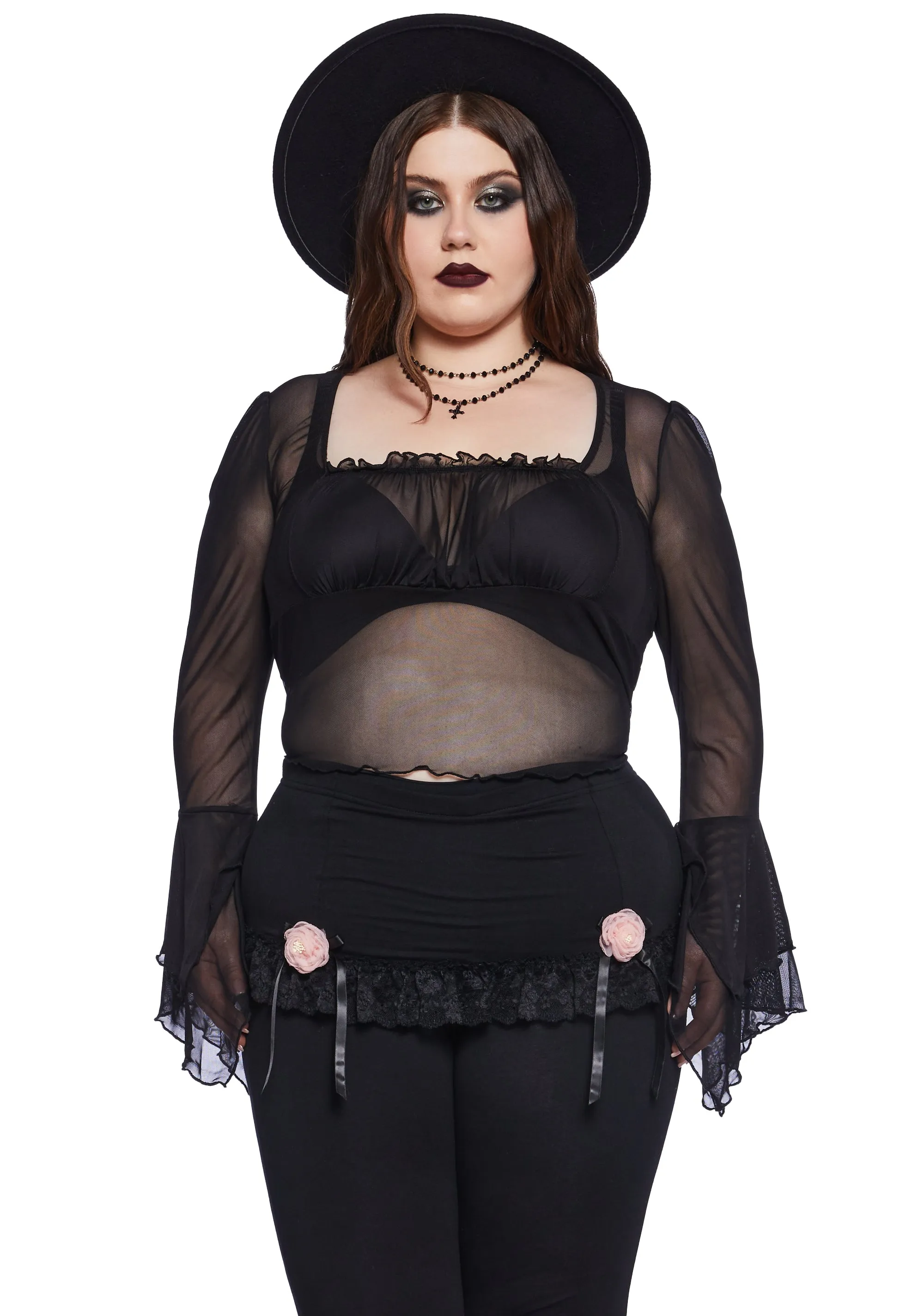 Plus Into The Shadows Crop Top - Black sold by Dolls Kill