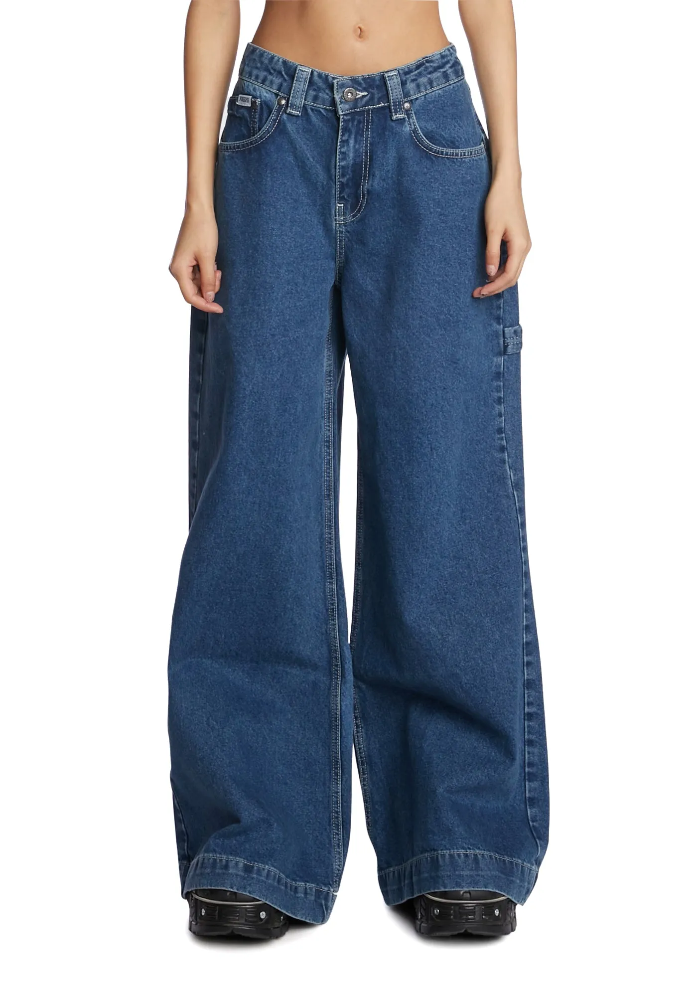 Mid Blue Sweeper Jeans sold by Dolls Kill