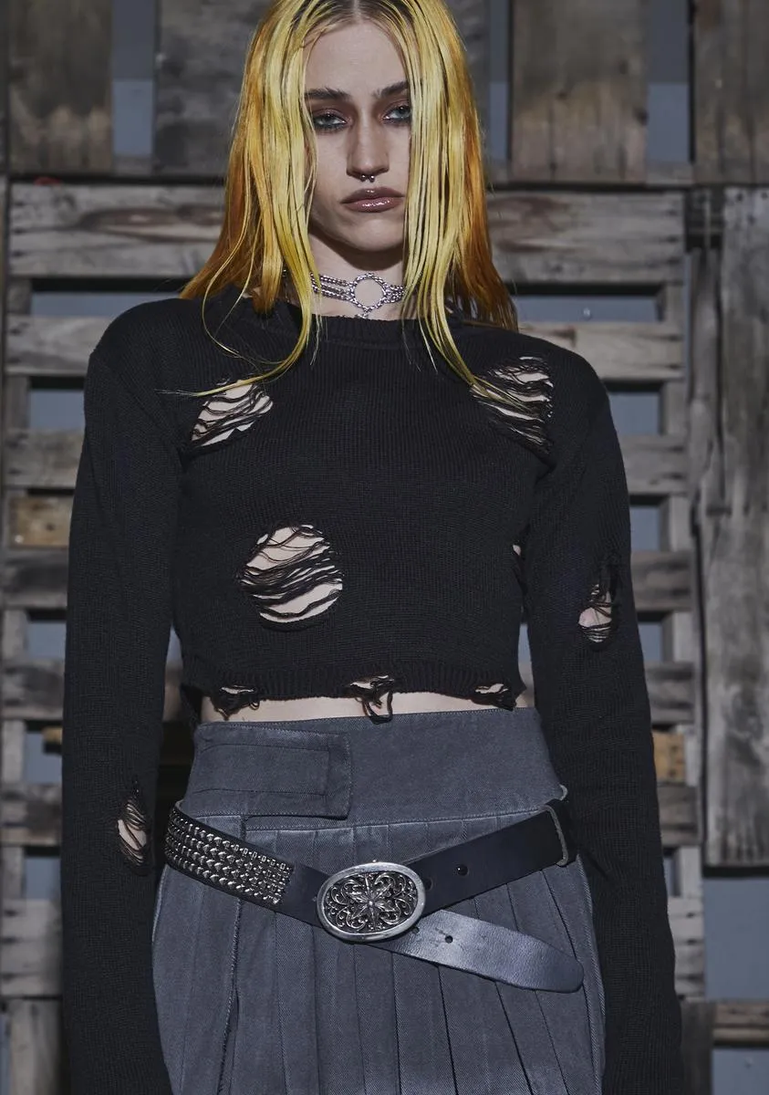 Flanger Distressed Crop Sweater sold by Dolls Kill