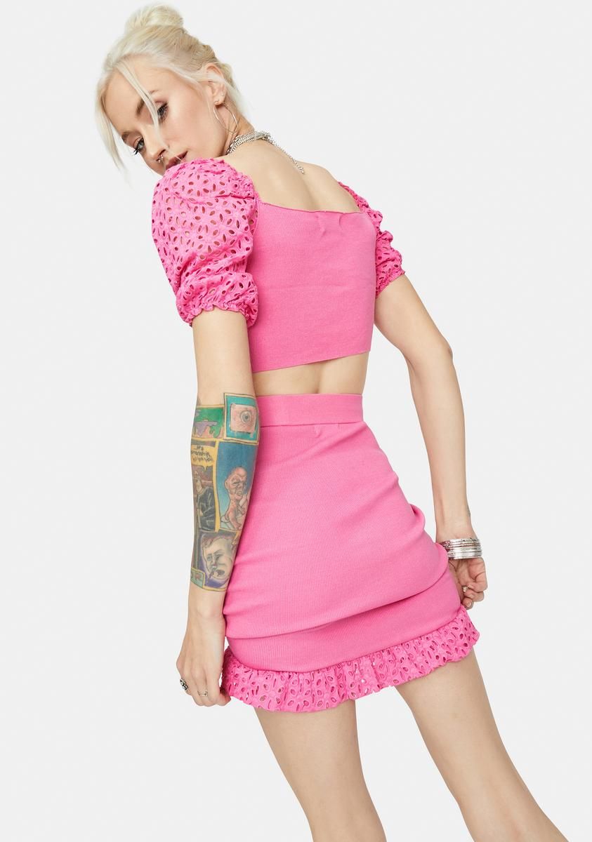 Sweet Be My Baby Puff Sleeve Eyelet Skirt Set sold by Dolls Kill product image thumbnail 4