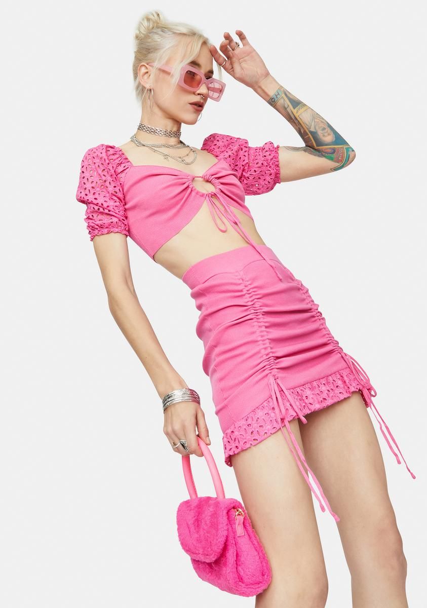 Sweet Be My Baby Puff Sleeve Eyelet Skirt Set sold by Dolls Kill product image thumbnail 2