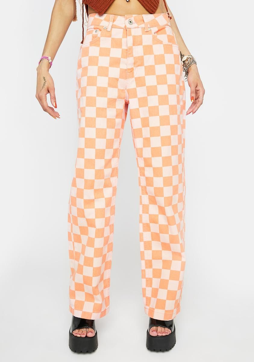 Orange Rook Checkered Jeans sold by Dolls Kill
