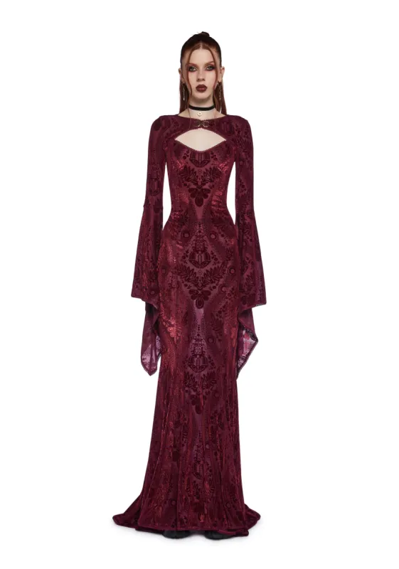 Druid’s Wife Maxi Dress And Shrug Set - Dark Red sold by Dolls Kill
