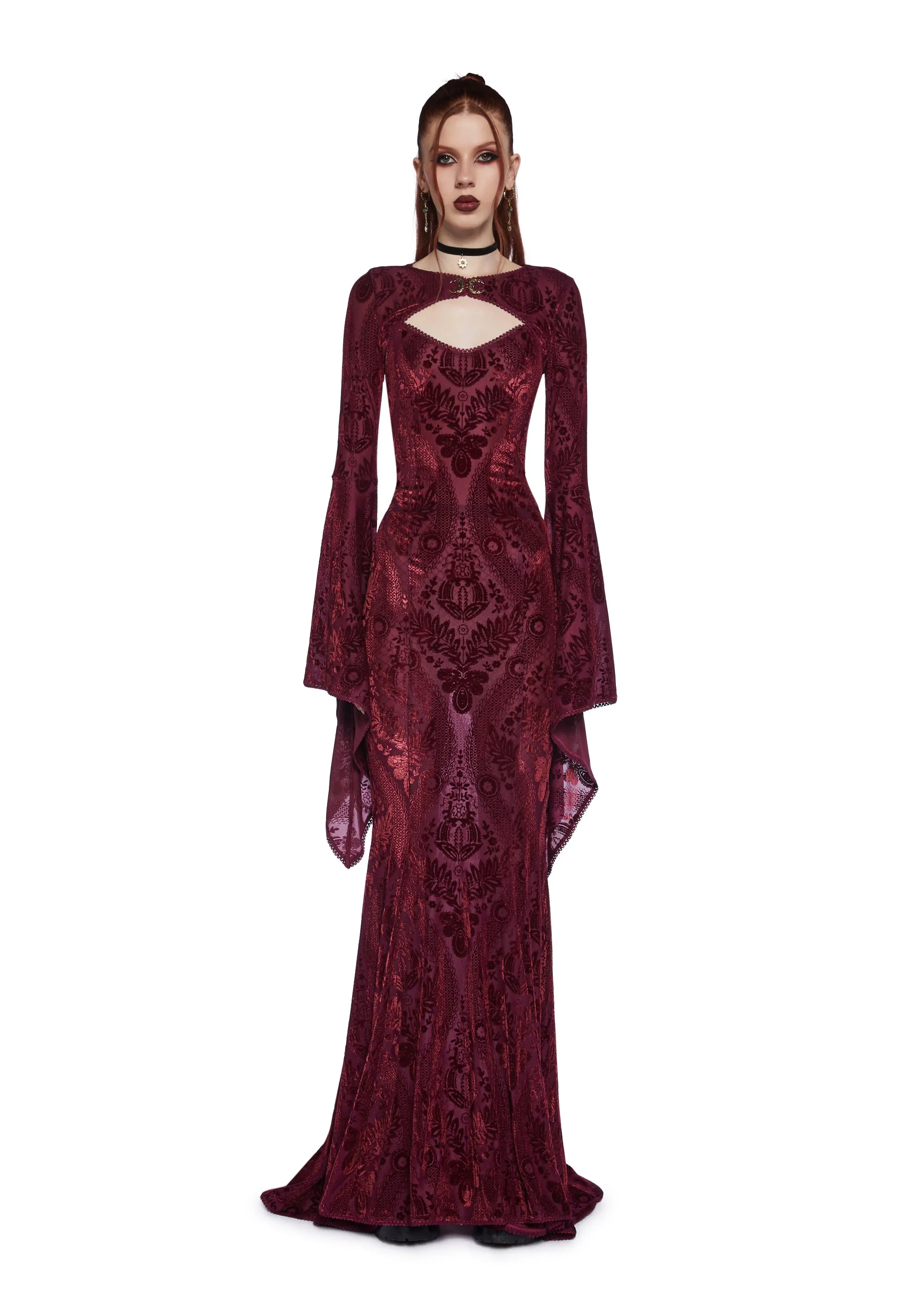 Druid’s Wife Maxi Dress And Shrug Set - Dark Red sold by Dolls Kill