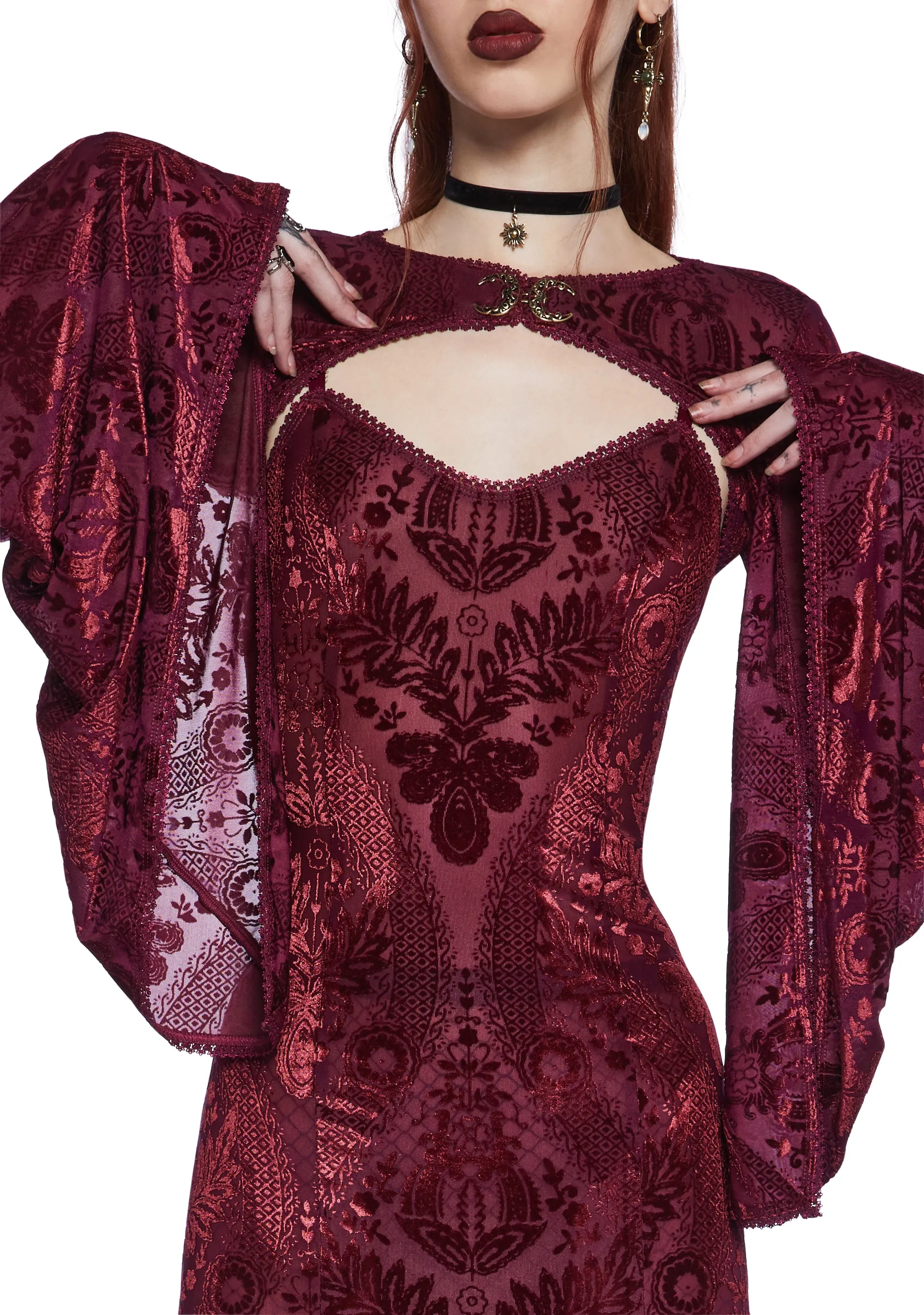 Druid’s Wife Maxi Dress And Shrug Set - Dark Red sold by Dolls Kill product image thumbnail 3