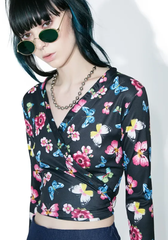 Dark Butterfly Effect Wrap Top sold by Dolls Kill