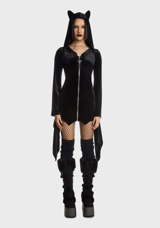 Cat Ear Bell Sleeves Hooded Zip Dress sold by Dolls Kill