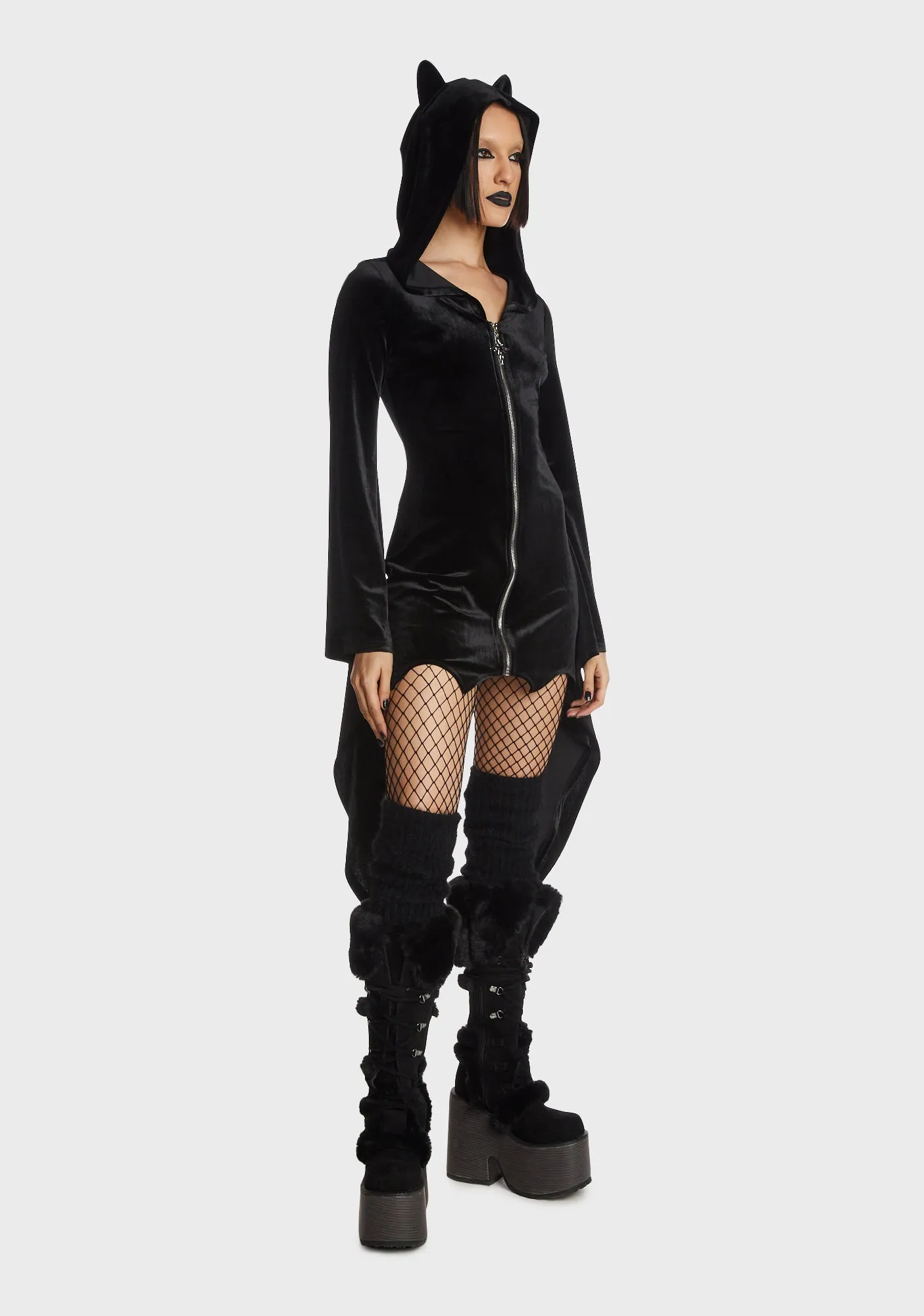 Cat Ear Bell Sleeves Hooded Zip Dress sold by Dolls Kill product image thumbnail 3