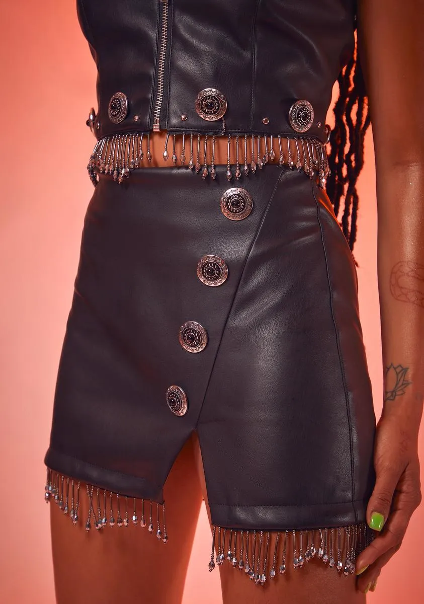 Quick Draw Vegan Leather Mini Skirt sold by Dolls Kill