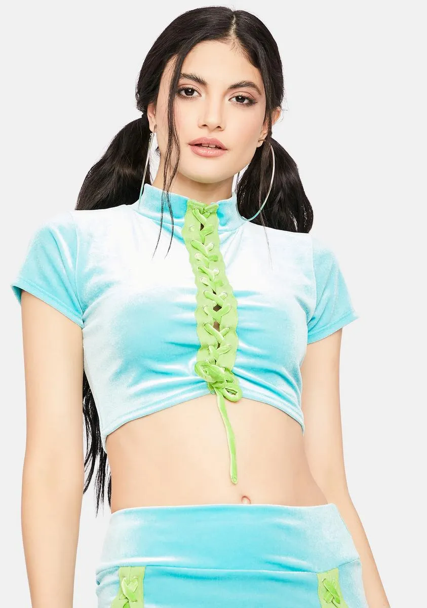 Sky Modern Angel Velour Crop Top sold by Dolls Kill