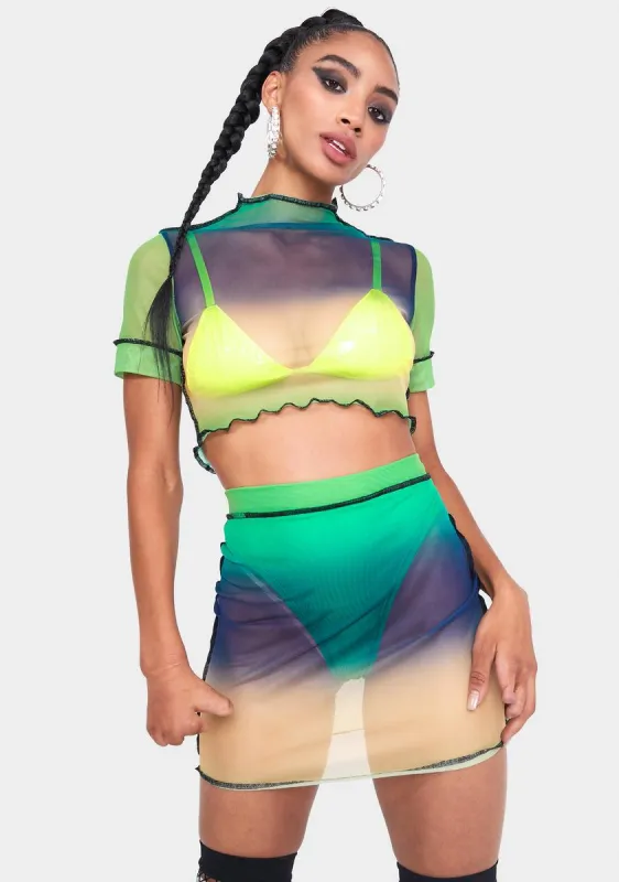 Emerald Attention Needed Mini Skirt Set sold by Dolls Kill