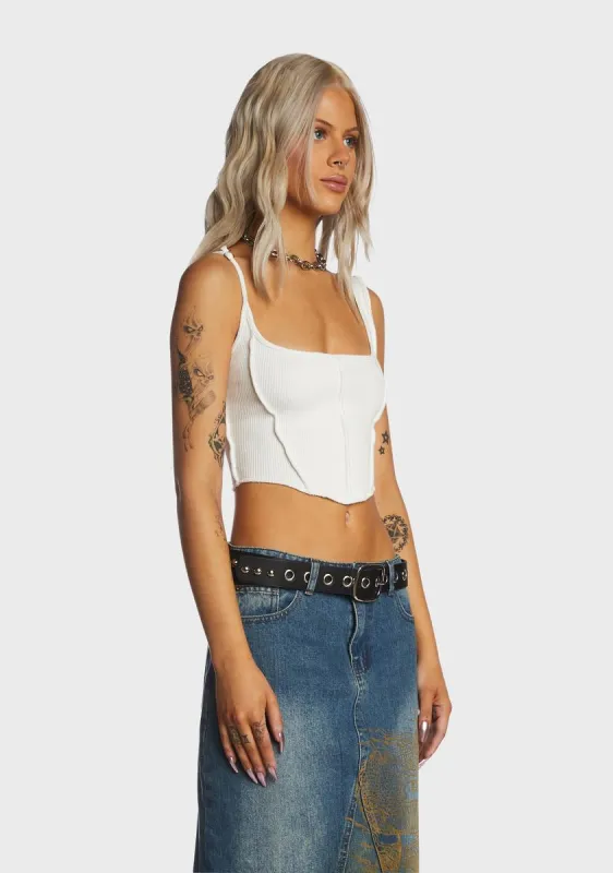 Off White Piped Cropped Top sold by Dolls Kill