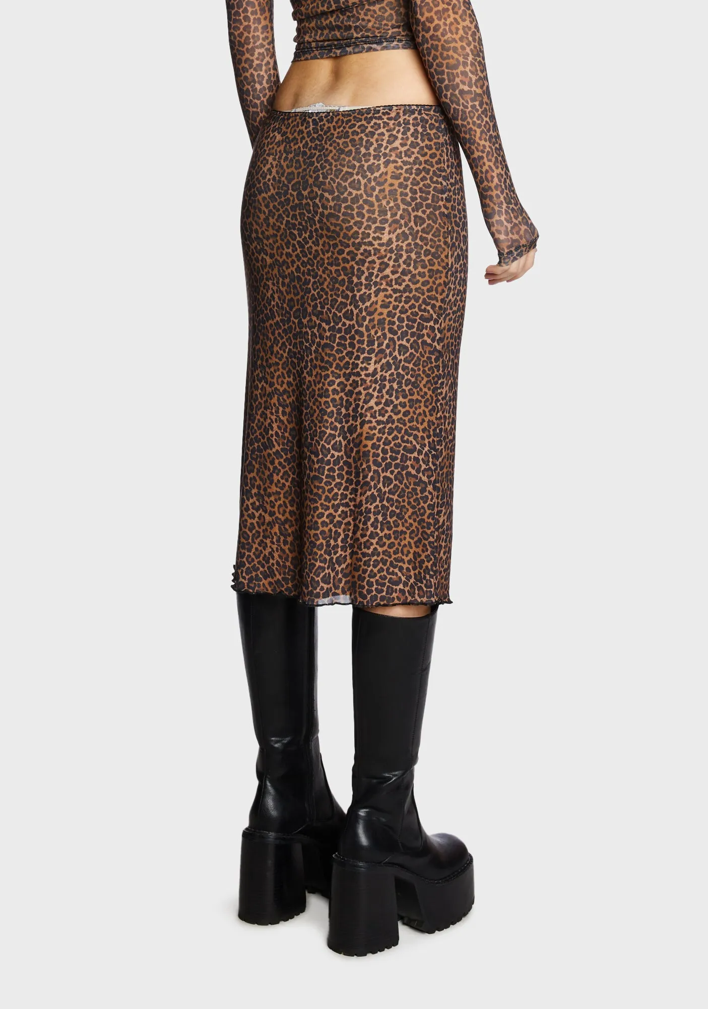 Rujha Midi Skirt - Mesh Rar Leopard sold by Dolls Kill product image thumbnail 4