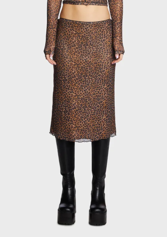 Rujha Midi Skirt - Mesh Rar Leopard sold by Dolls Kill