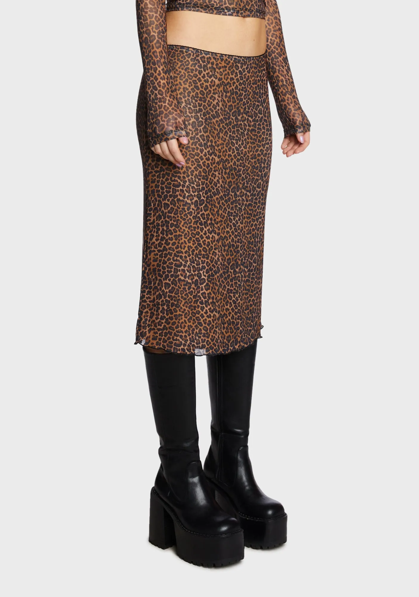 Rujha Midi Skirt - Mesh Rar Leopard sold by Dolls Kill product image thumbnail 3