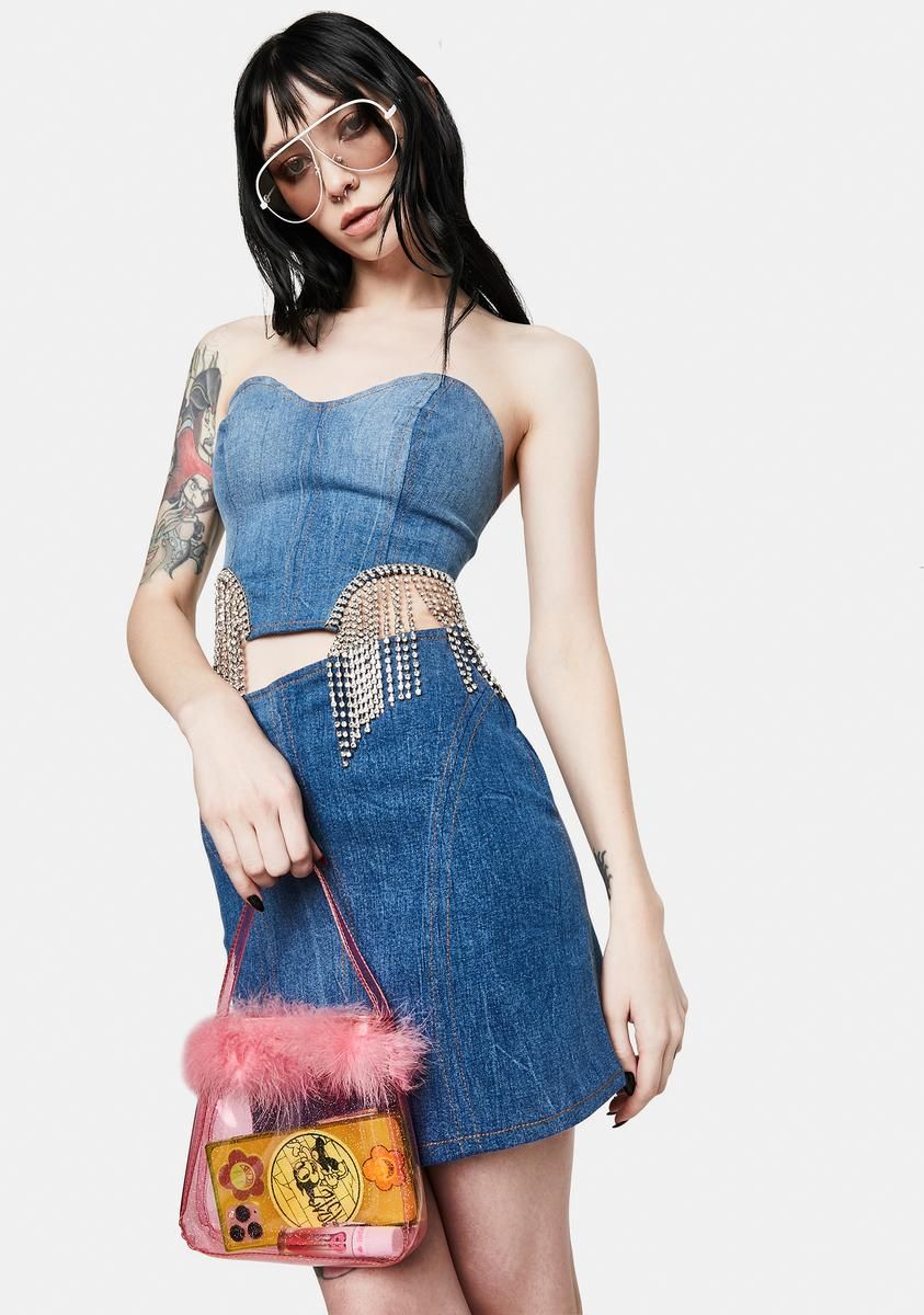 Without You Denim Fringe Bustier sold by Dolls Kill product image thumbnail 2