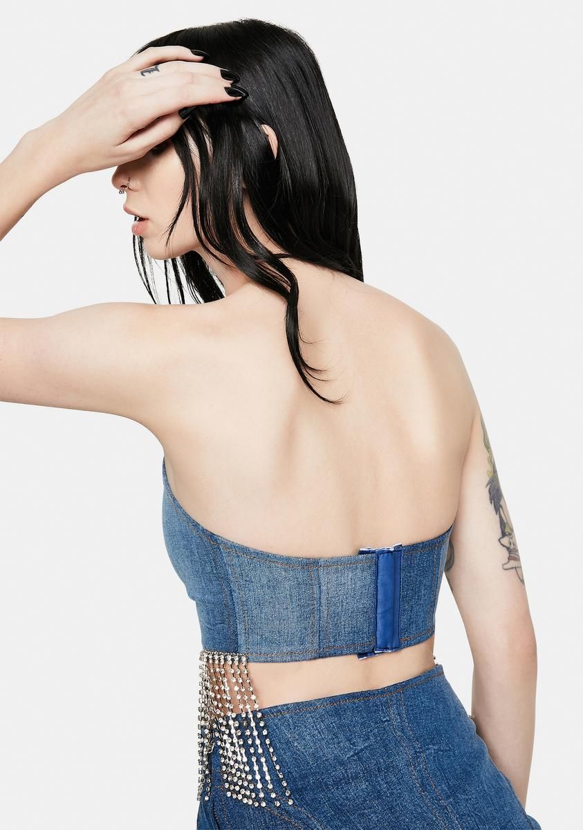 Without You Denim Fringe Bustier sold by Dolls Kill product image thumbnail 4
