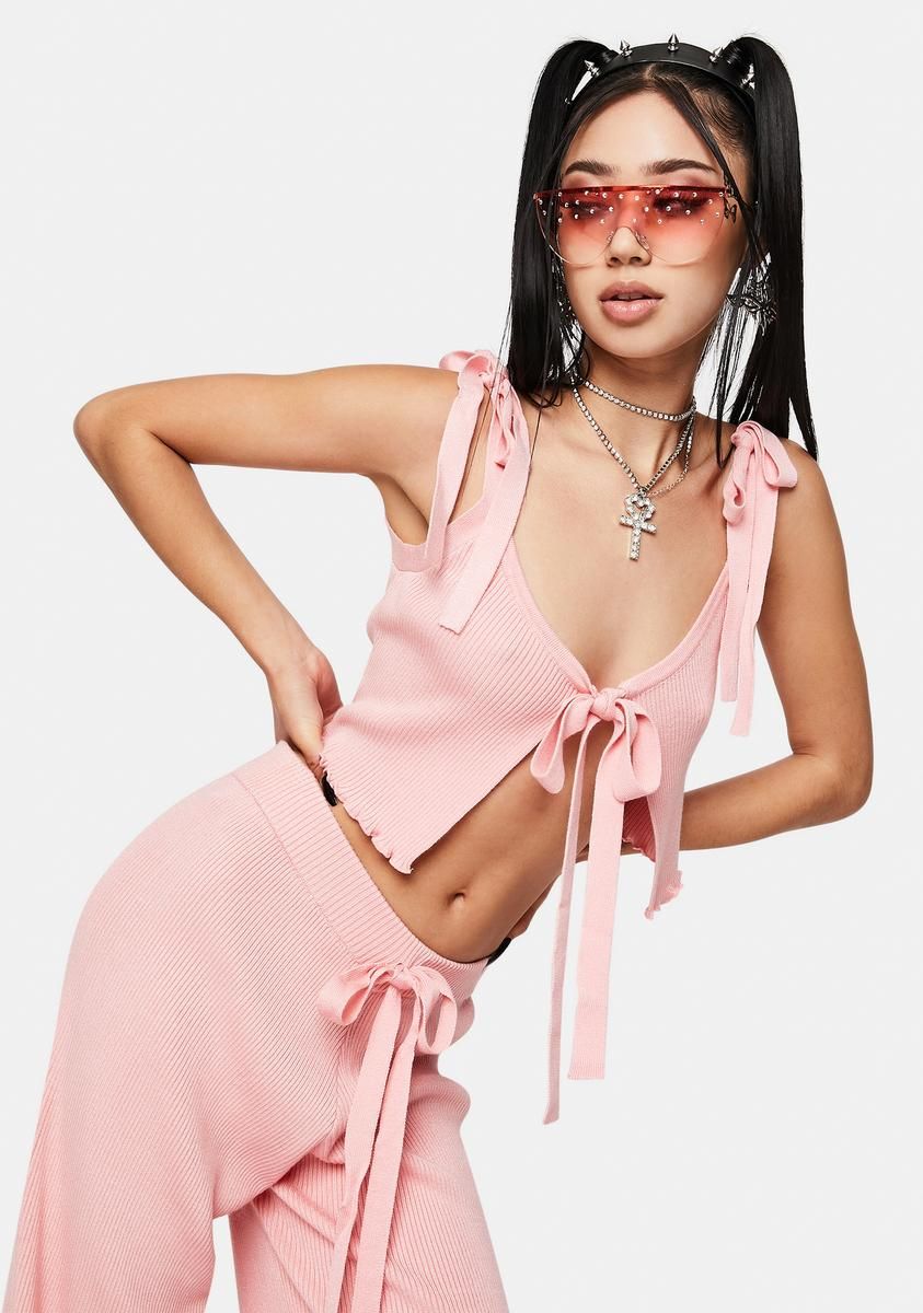 Lettuce Edge Rib Knit Tie Front Cami Top sold by Dolls Kill product image thumbnail 2