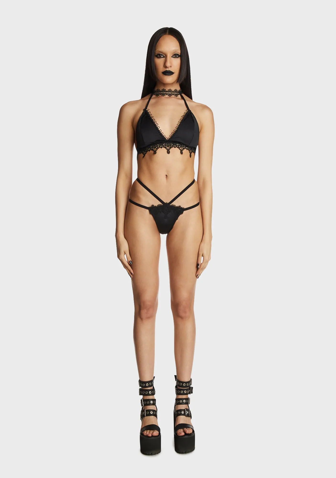 Black Lace Trim Bikini Set sold by Dolls Kill