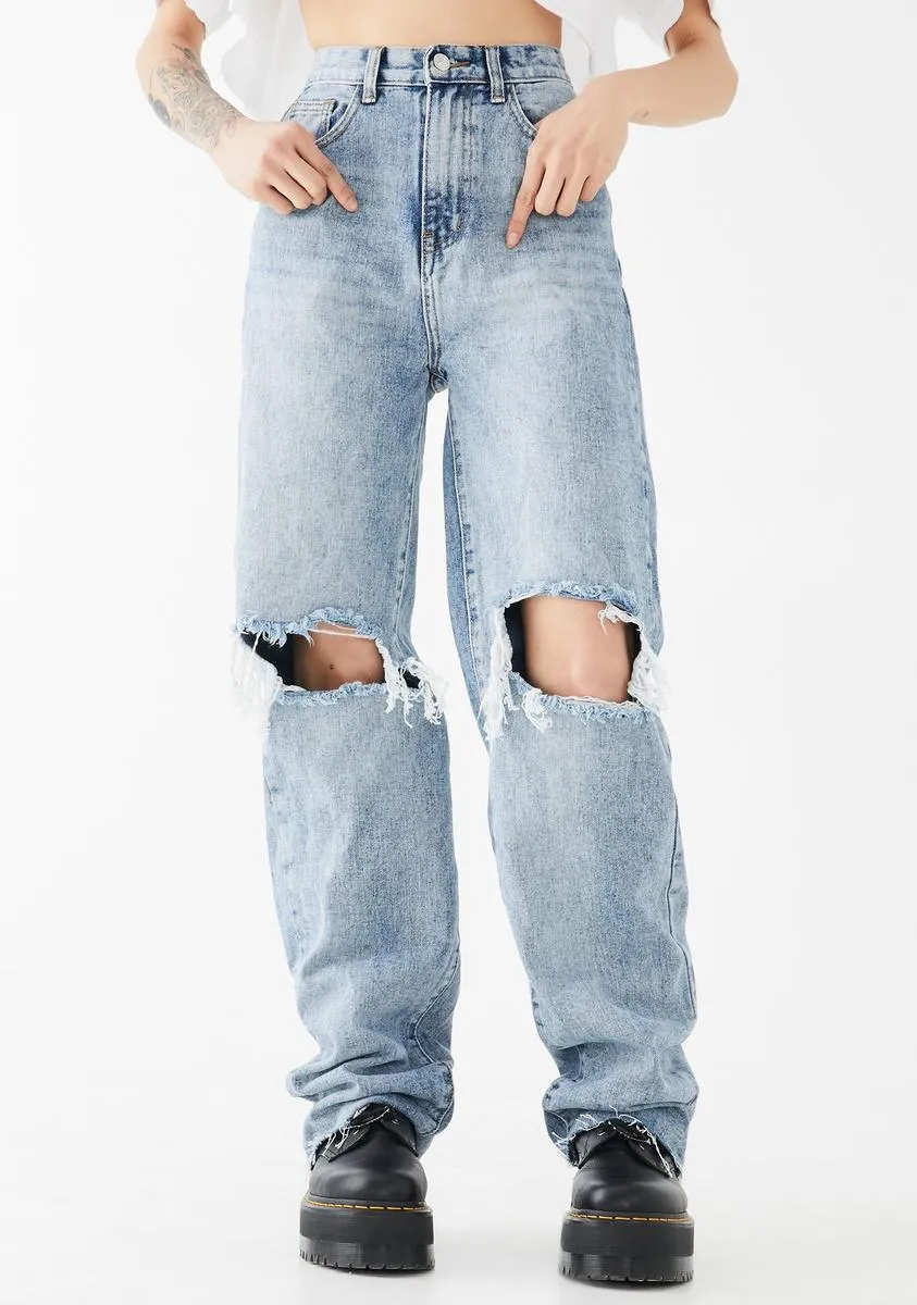 Straight Leg Distressed Denim Jeans sold by Dolls Kill