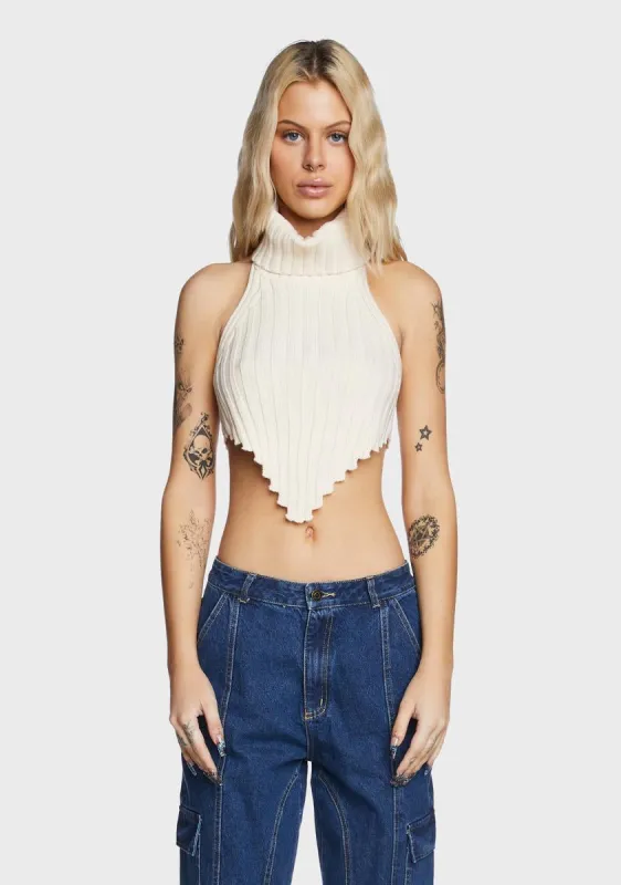 Open Back Turtleneck Knit Top sold by Dolls Kill