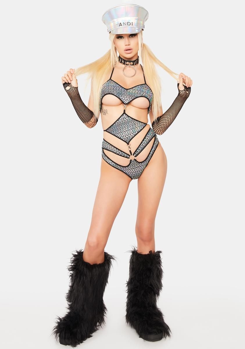Abstract Iridescent Convertible Underboob Bodysuit sold by Dolls Kill product image thumbnail 3