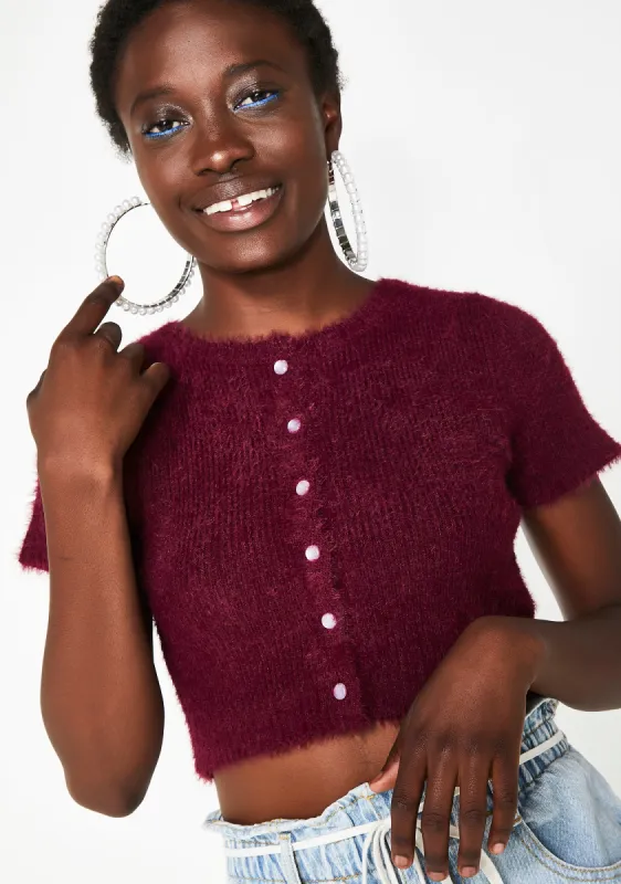 Cherry Posh Habitz Fuzzy Cardigan sold by Dolls Kill