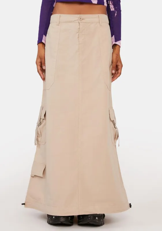 Aria Beige Cargo Maxi Skirt sold by Dolls Kill