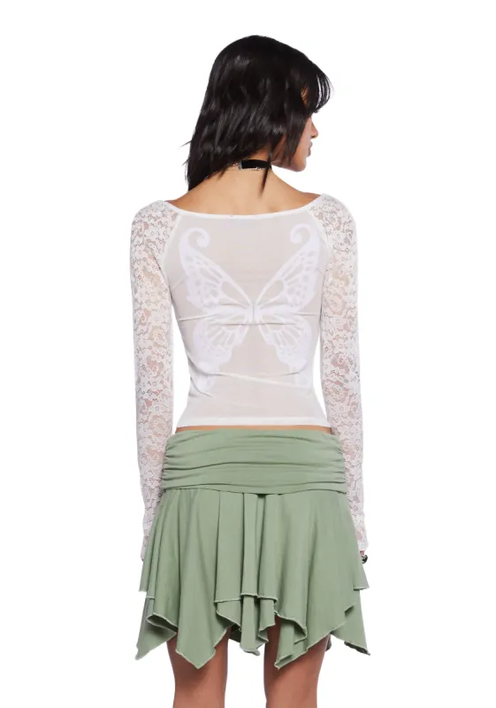 Winged Bliss Lace Top - White sold by Dolls Kill