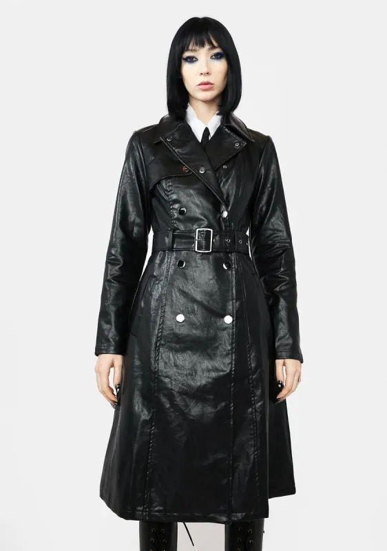 Dominance Overload Faux Leather Trench Coat sold by Dolls Kill