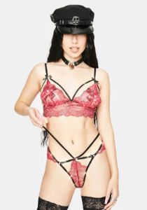 Bliss Attraction Scalloped Lace Rhinestone Lingerie Set sold by Dolls Kill