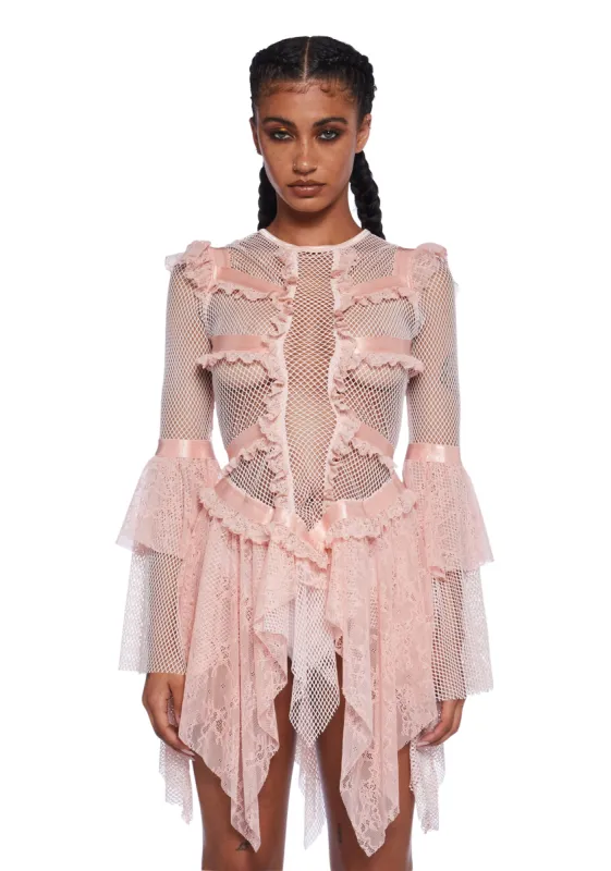 Saints & Sinners Fishnet Mini Dress - Pink sold by Dolls Kill