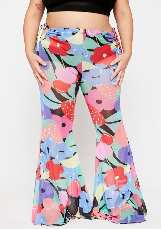 Plus Squeeze The Day Fruit Print Mesh Flares sold by Dolls Kill