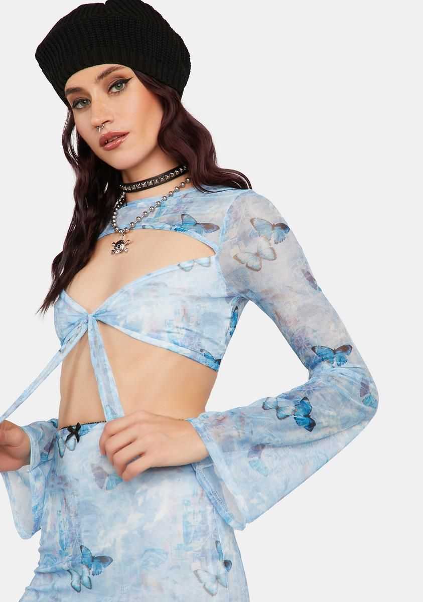 Mesh Butterfly Crop Top sold by Dolls Kill